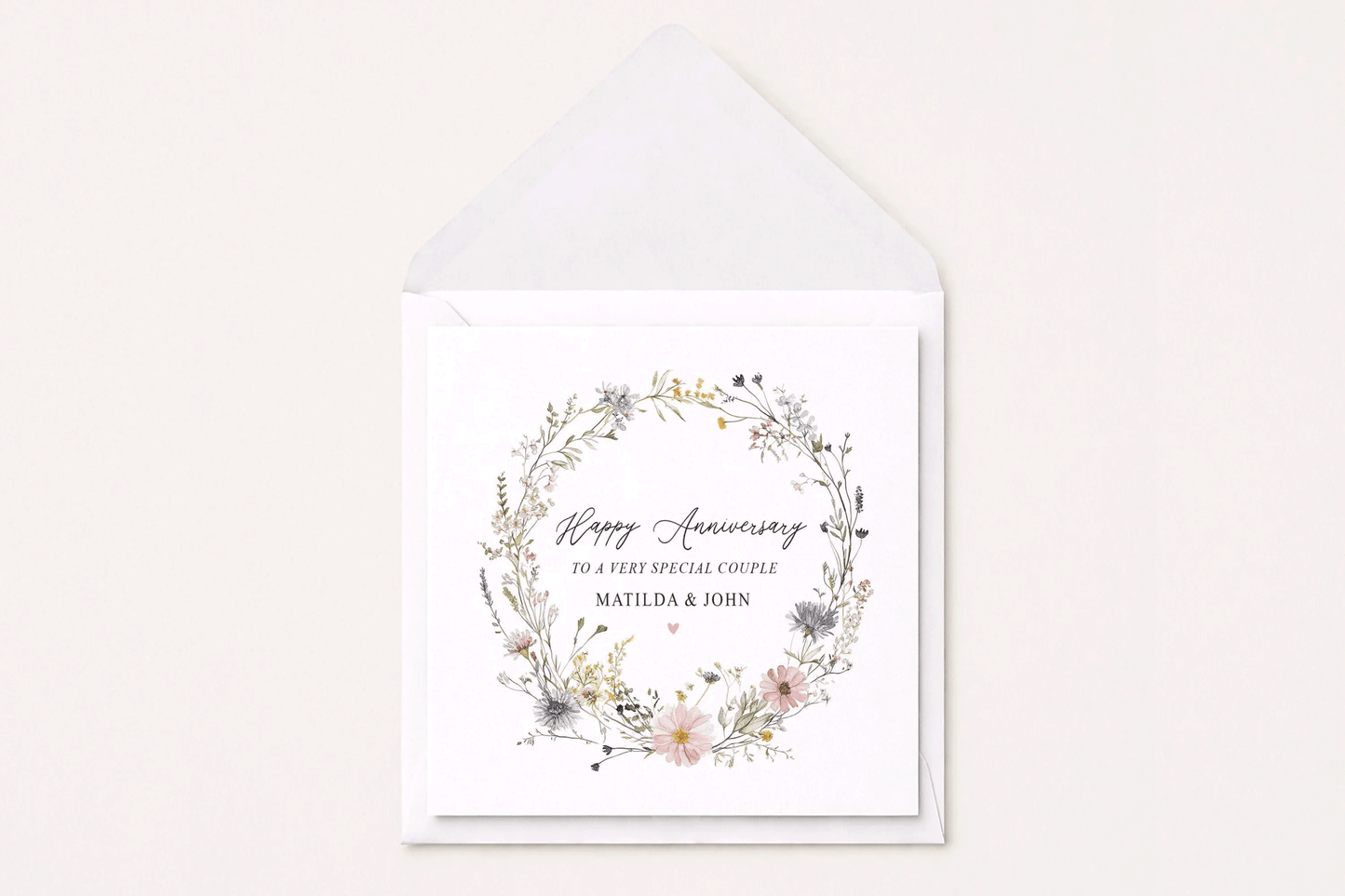 Anniversary Card, Wildflower Wreath Personalized Couple Gift - Pretty Gifted