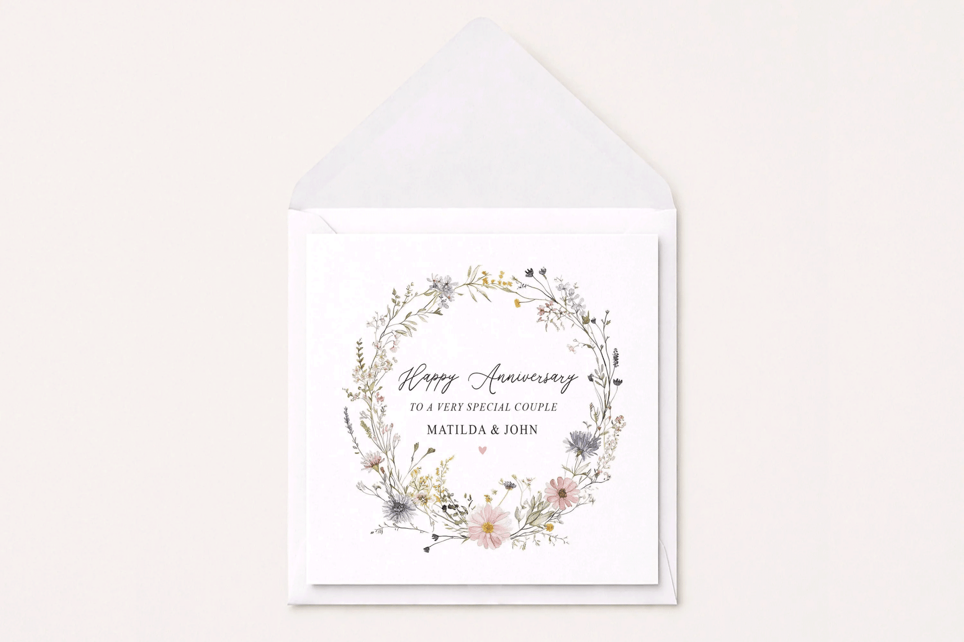 Anniversary Card, Wildflower Wreath Personalized Couple Gift - Pretty Gifted