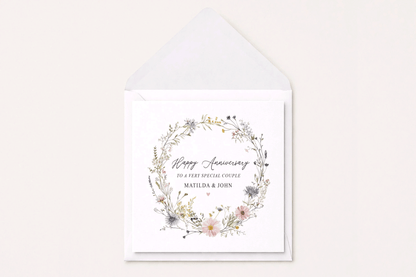 Anniversary Card, Wildflower Wreath Personalized Couple Gift - Pretty Gifted