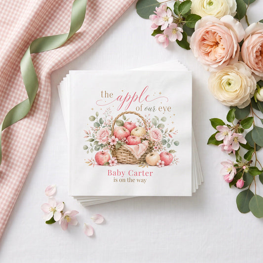 Apple of Our Eye Baby Shower Napkins, Pink Girl Theme - Pretty Gifted