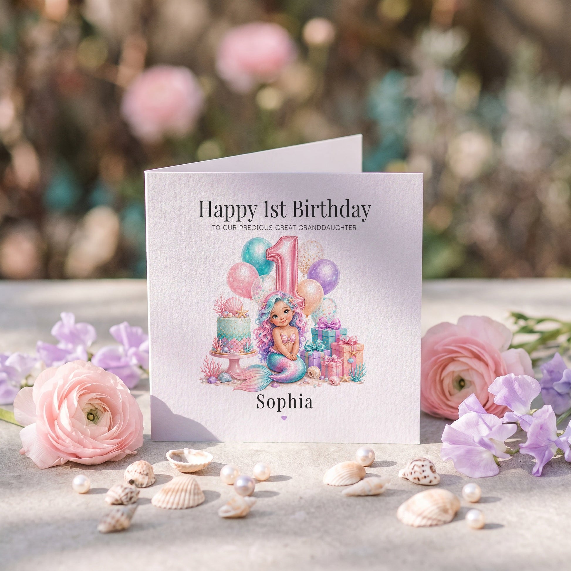 Baby Girl 1st Birthday Card | Great Granddaughter Mermaid - Pretty Gifted