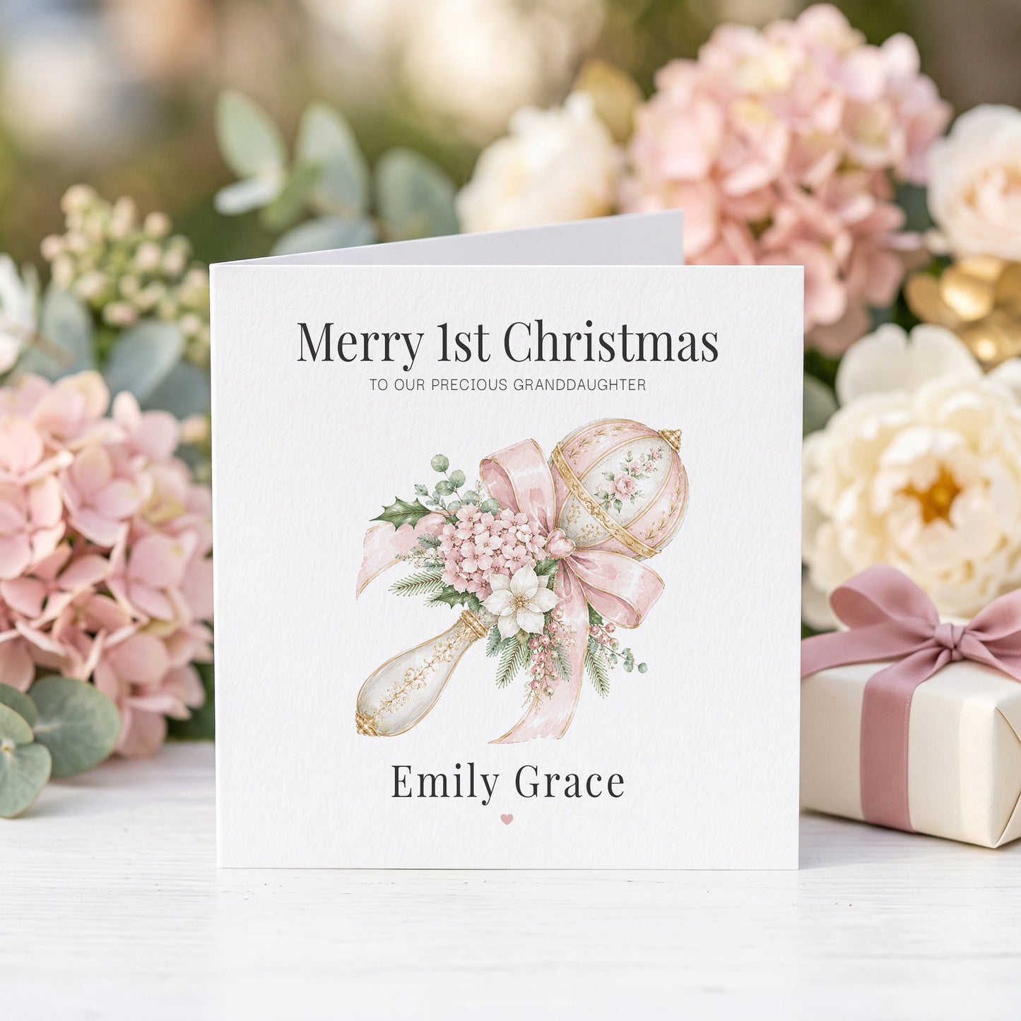 Baby Granddaughter First Christmas Card | Personalized Pink Keepsake - Pretty Gifted
