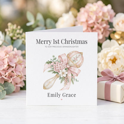 Baby Granddaughter First Christmas Card | Personalized Pink Keepsake - Pretty Gifted