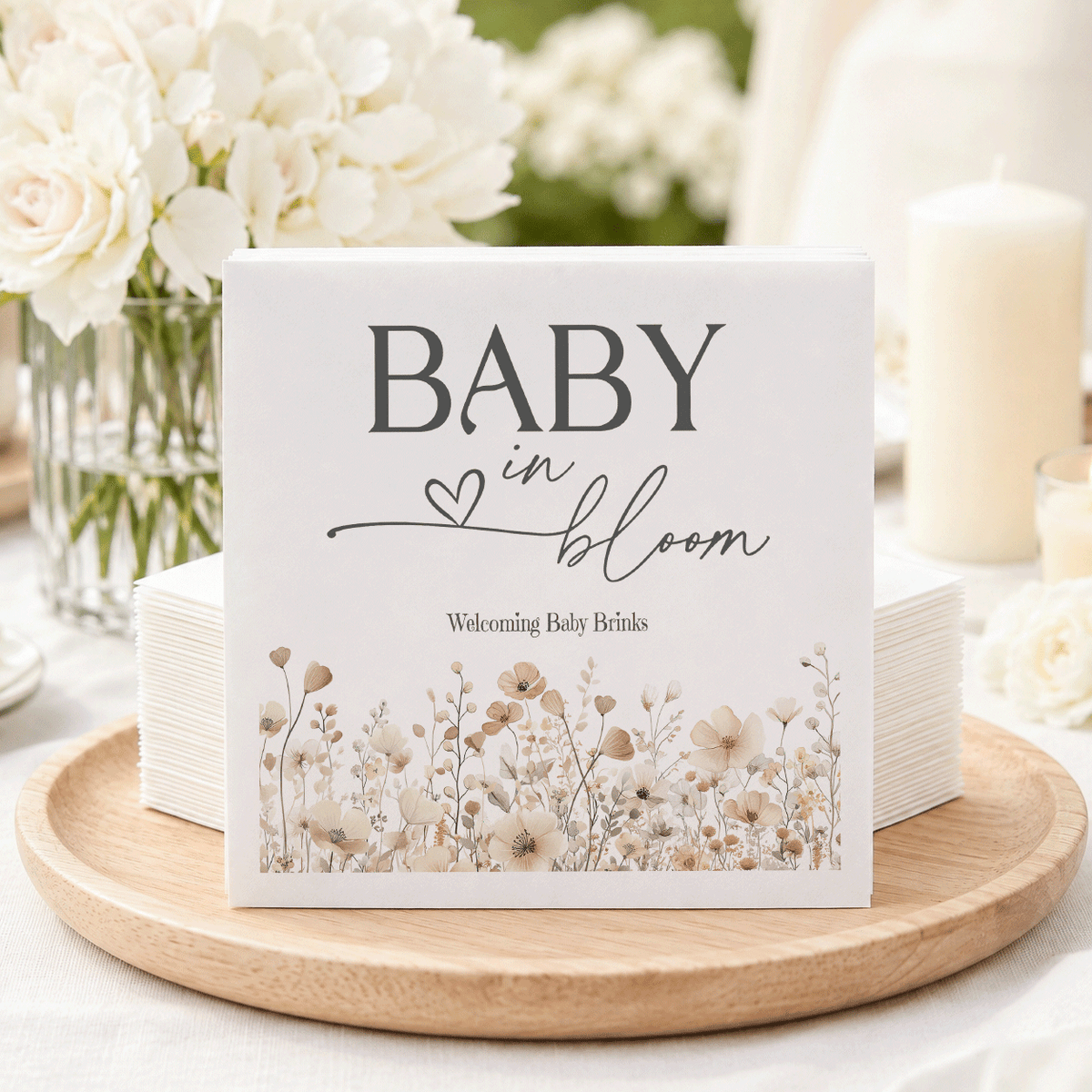 Baby in Bloom Napkins, Personalized Neutral Wildflowers - Pretty Gifted