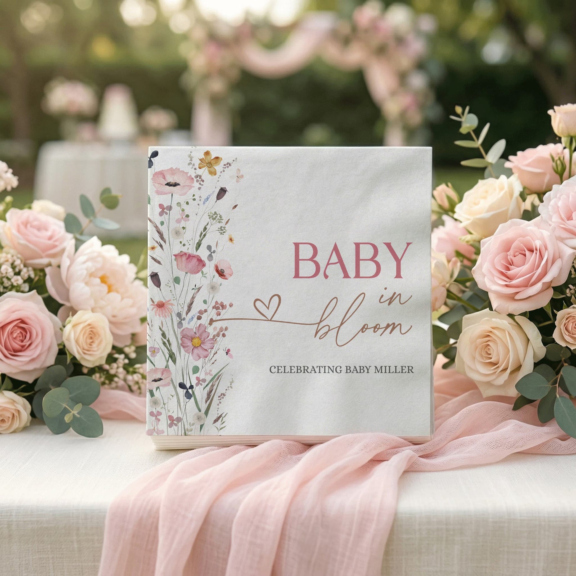 Baby in Bloom Napkins, Pink Wildflower Girl Baby Shower - Pretty Gifted