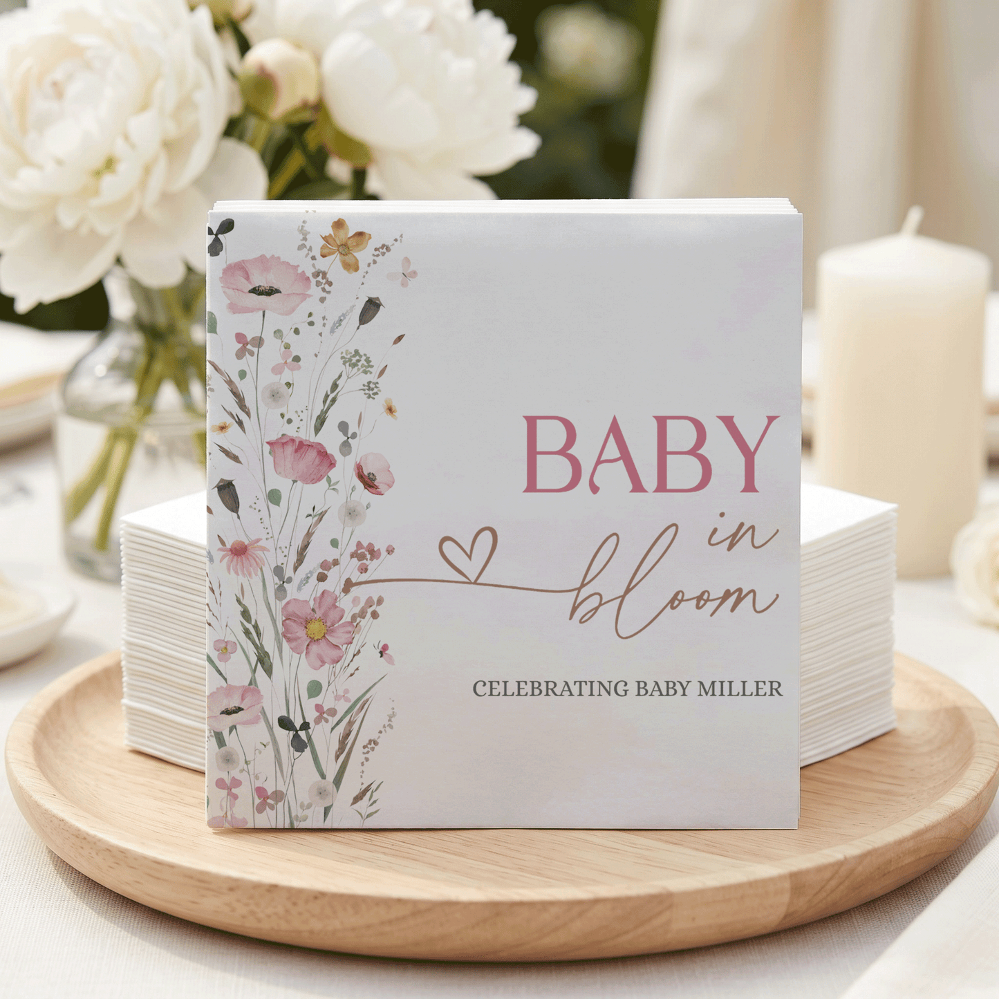 Baby in Bloom Napkins, Pink Wildflower Girl Baby Shower - Pretty Gifted