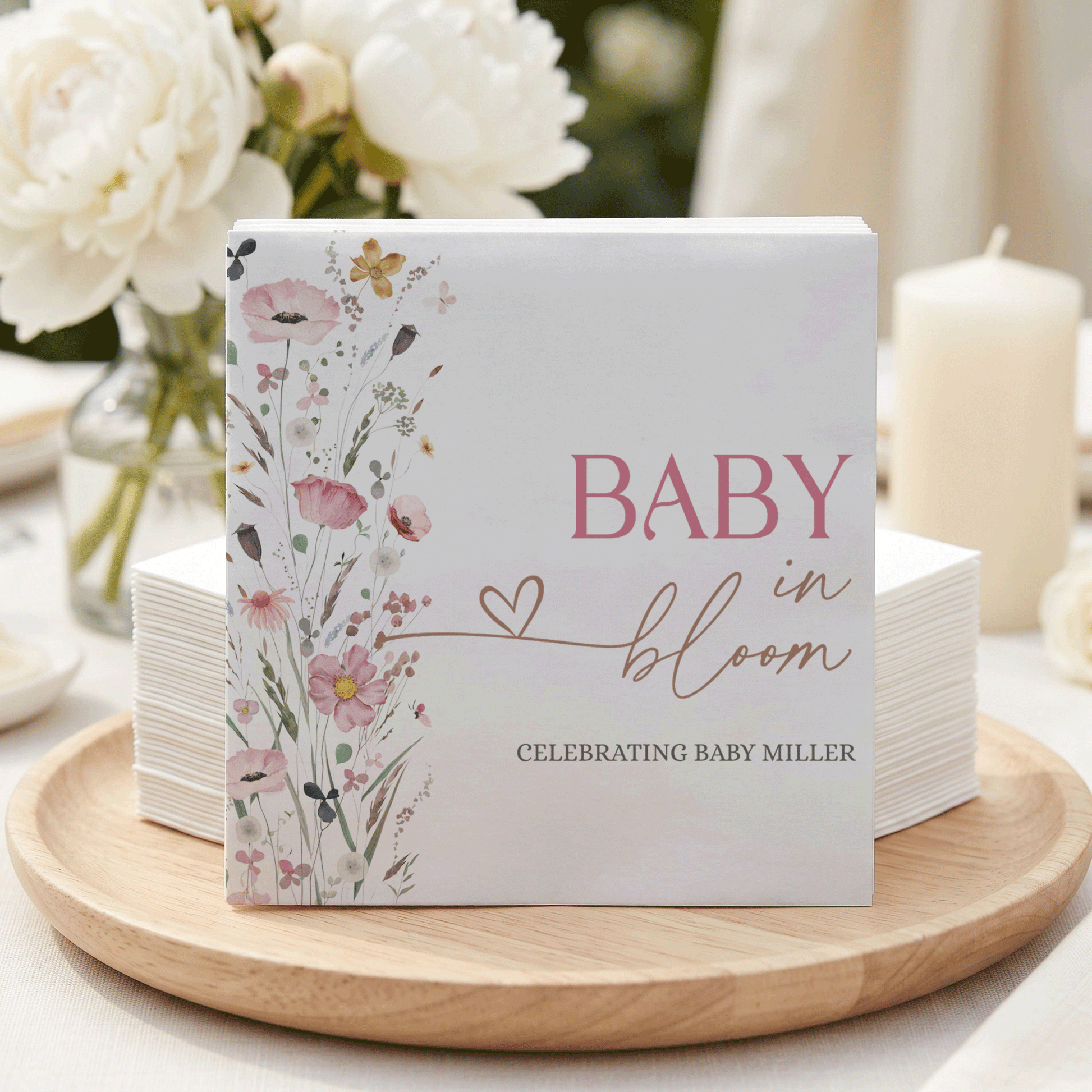 Baby in Bloom Napkins, Pink Wildflower Girl Baby Shower - Pretty Gifted