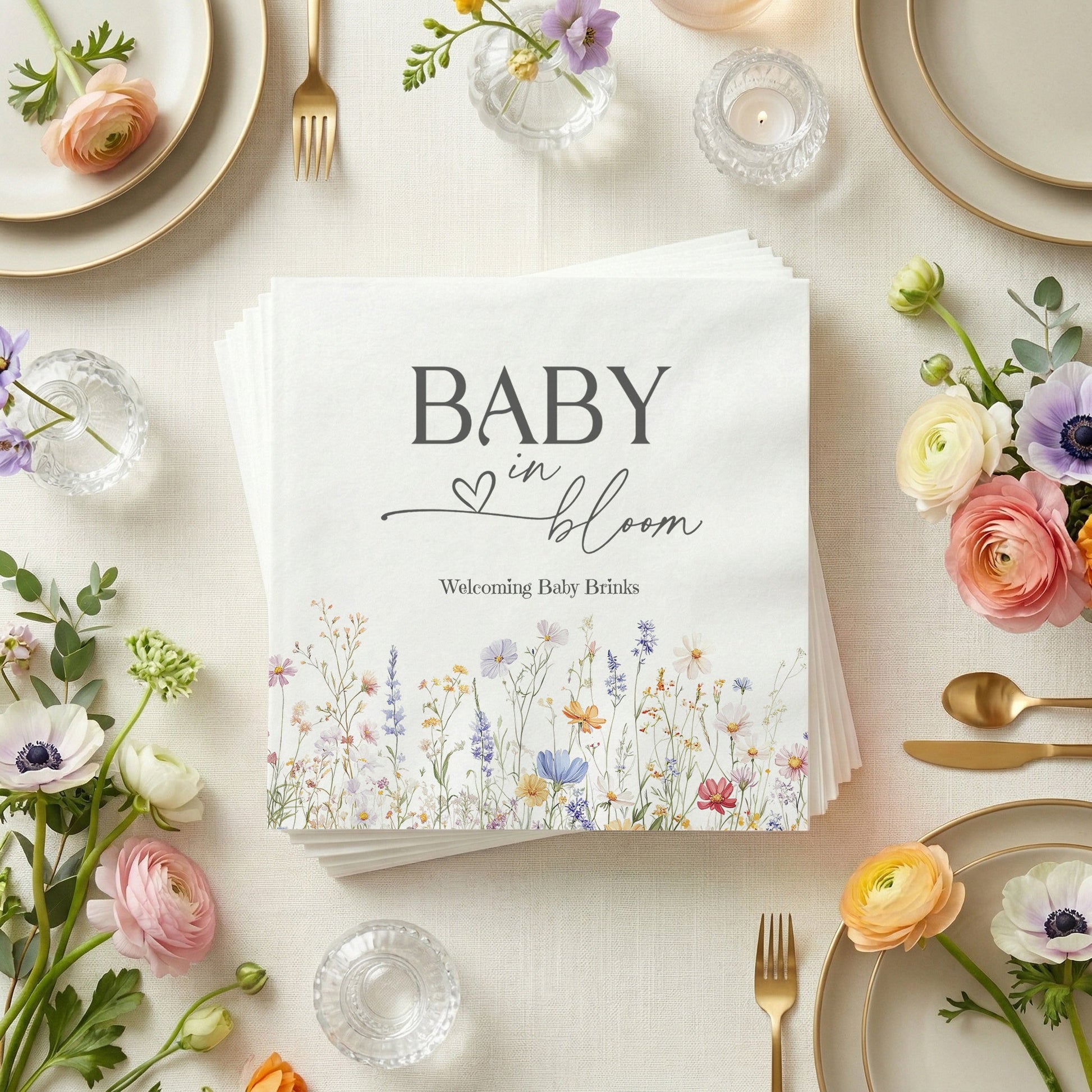 Baby in Bloom Napkins, Wildflower Floral Baby Shower - Pretty Gifted