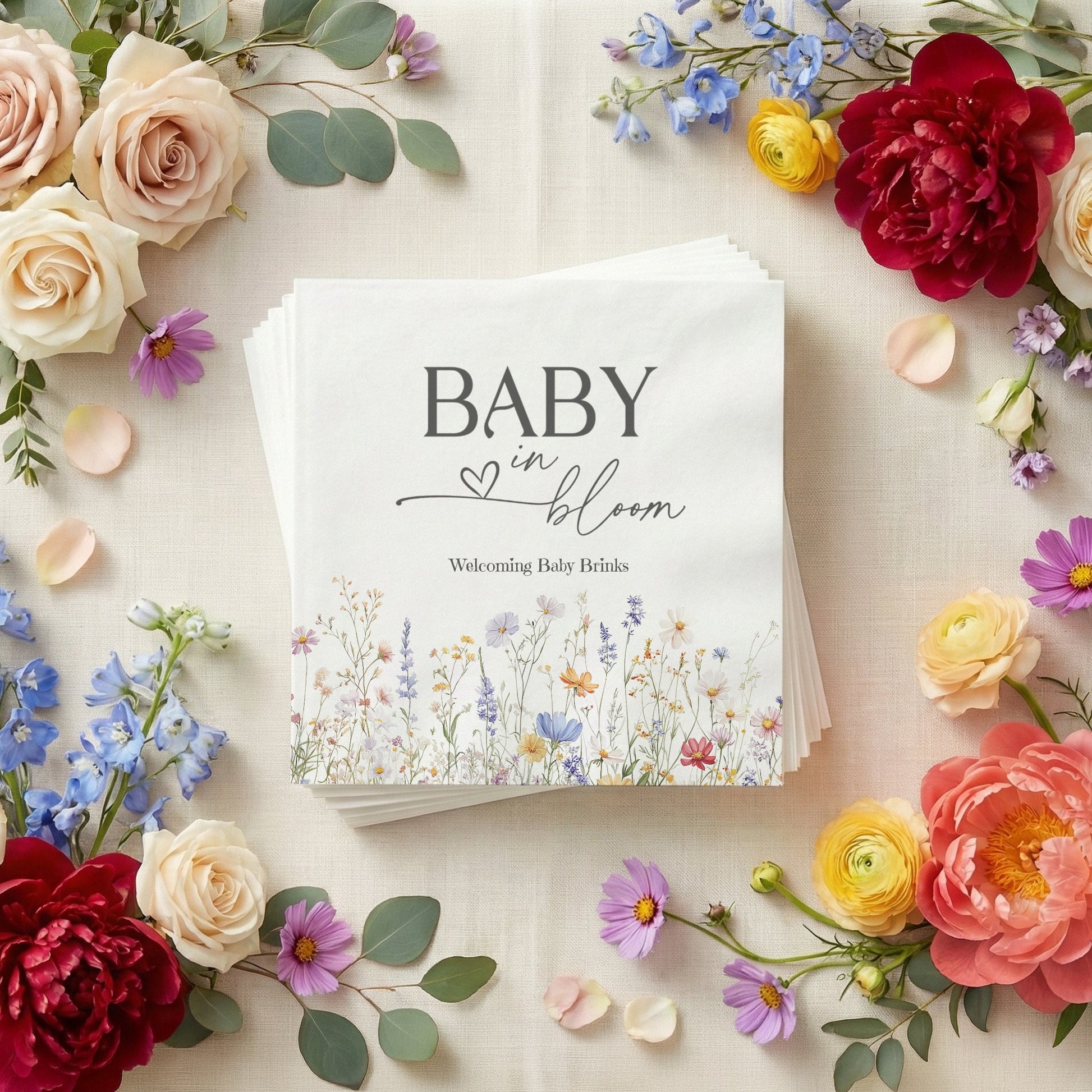 Baby in Bloom Napkins, Wildflower Floral Baby Shower - Pretty Gifted