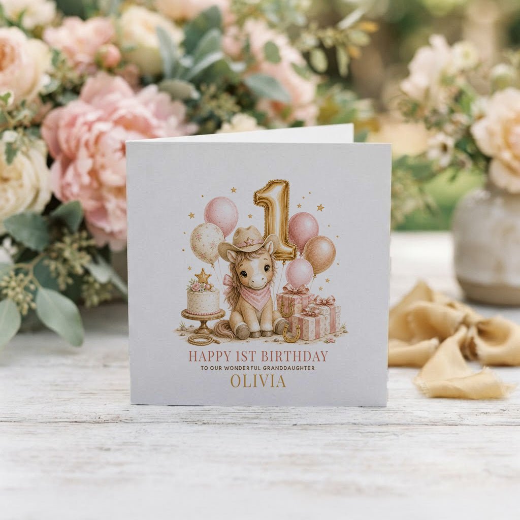 Baby's 1st Birthday Granddaughter Card | Cowgirl Keepsake - Pretty Gifted