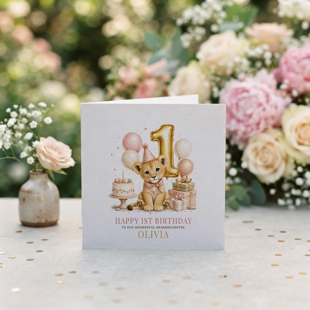 Baby's 1st Birthday Granddaughter Card | Lion Cub Keepsake - Pretty Gifted