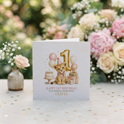 Baby's 1st Birthday Granddaughter Card | Lion Cub Keepsake - Pretty Gifted