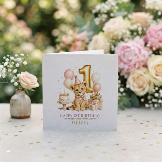 Baby's 1st Birthday Granddaughter Card | Lion Cub Keepsake - Pretty Gifted
