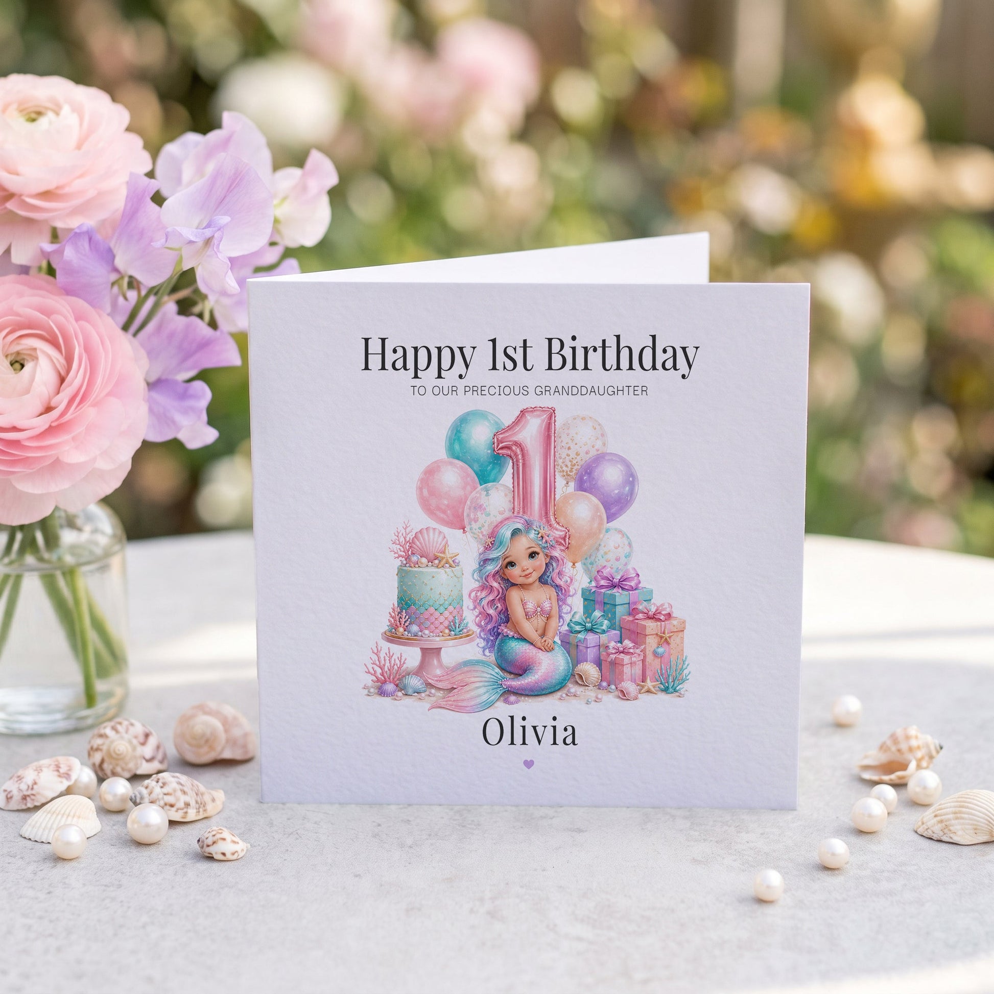 Baby's 1st Birthday Granddaughter Card | Mermaid Keepsake - Pretty Gifted