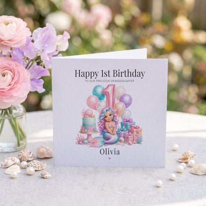 Baby's 1st Birthday Granddaughter Card | Mermaid Keepsake - Pretty Gifted