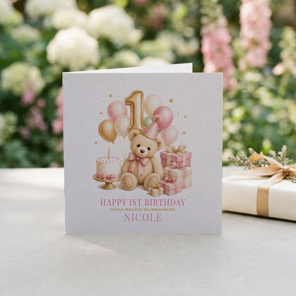 Baby's 1st Birthday Granddaughter Card | Teddy Bear Keepsake - Pretty Gifted