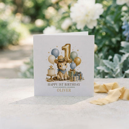 Baby's 1st Birthday Grandson Card | Cowboy Keepsake - Pretty Gifted