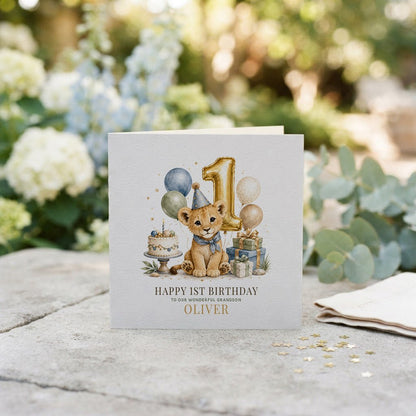Baby's 1st Birthday Grandson Card | Lion Cub Keepsake - Pretty Gifted