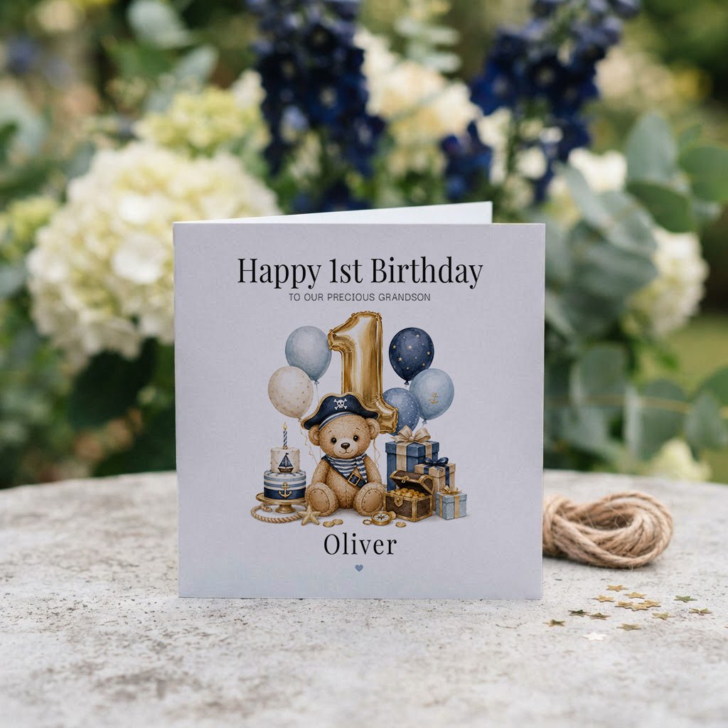 Baby's 1st Birthday Grandson Card | Pirate Bear Keepsake - Pretty Gifted