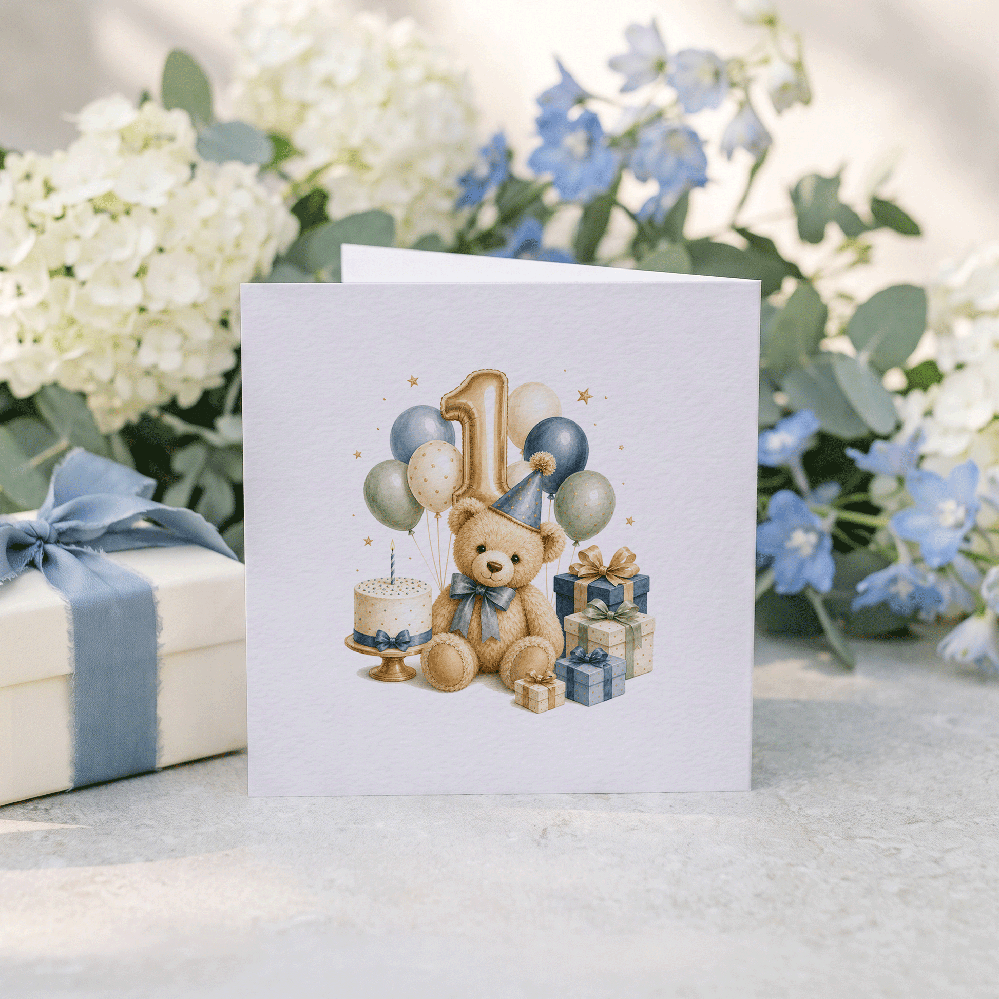 Baby's 1st Birthday Grandson Card | Teddy Bear Keepsake - Pretty Gifted
