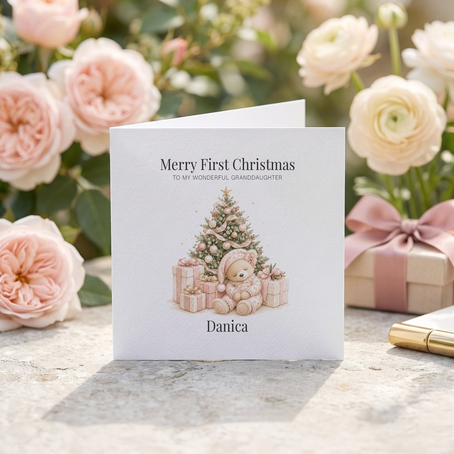 Baby's First Christmas Granddaughter Card | Teddy Bear Keepsake - Pretty Gifted