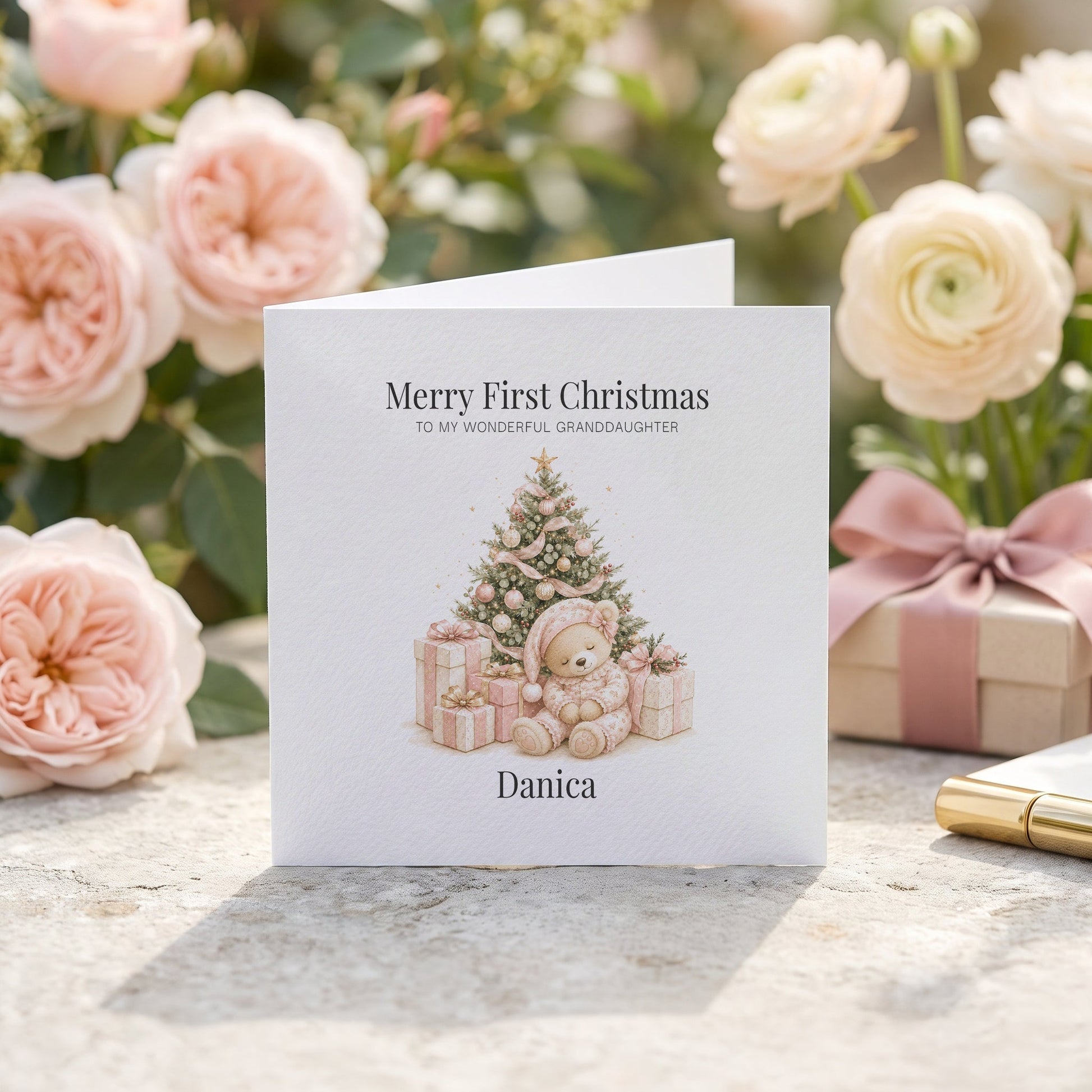 Baby's First Christmas Granddaughter Card | Teddy Bear Keepsake - Pretty Gifted