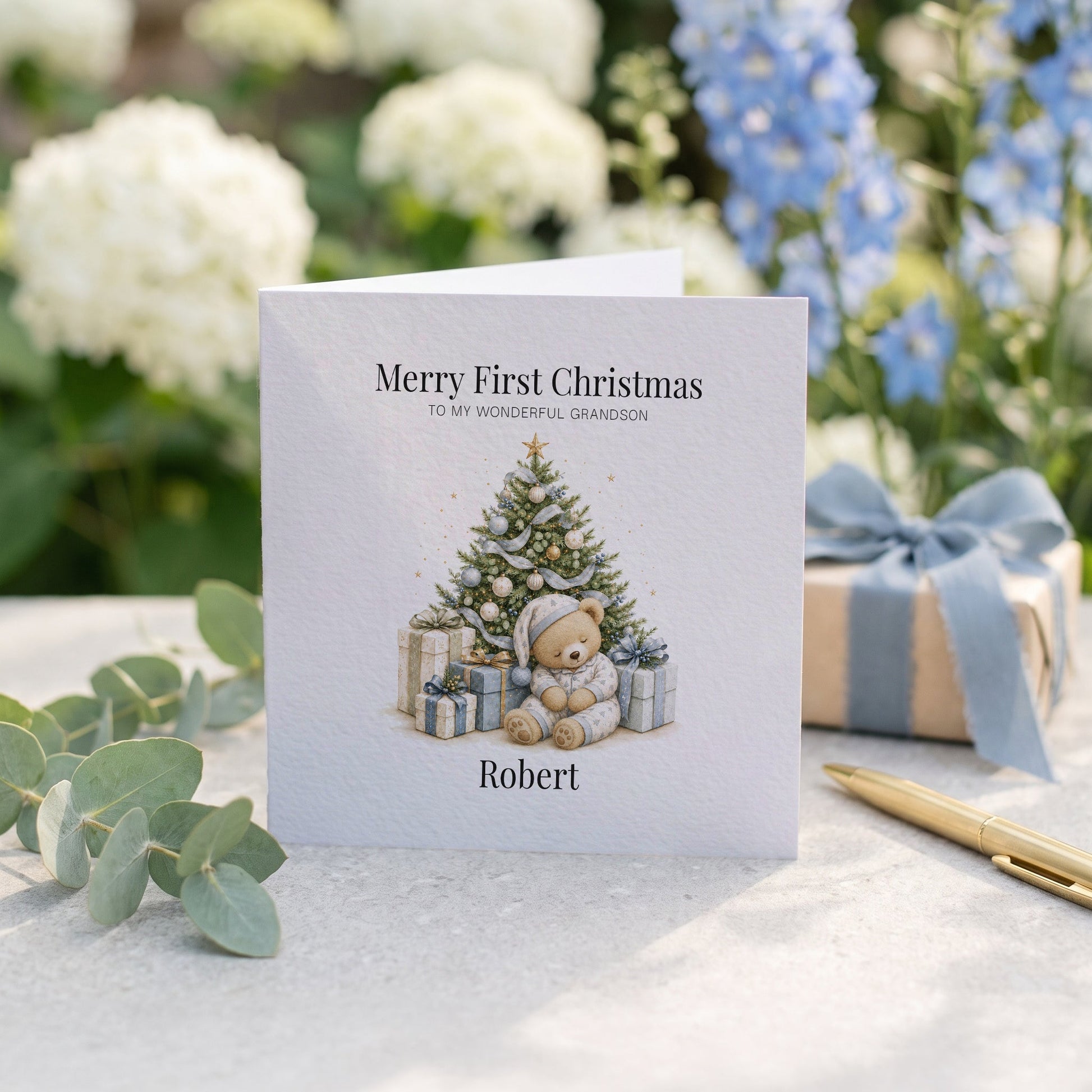 Baby's First Christmas Grandson Card | Teddy Bear Keepsake - Pretty Gifted