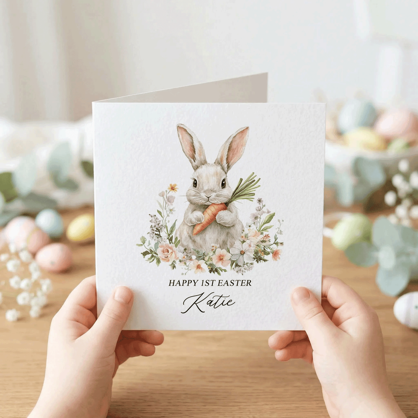 Baby's First Easter Card, Bunny Floral Personalized Gift - Pretty Gifted