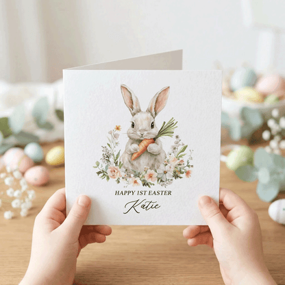 Baby's First Easter Card, Bunny Floral Personalized Gift - Pretty Gifted