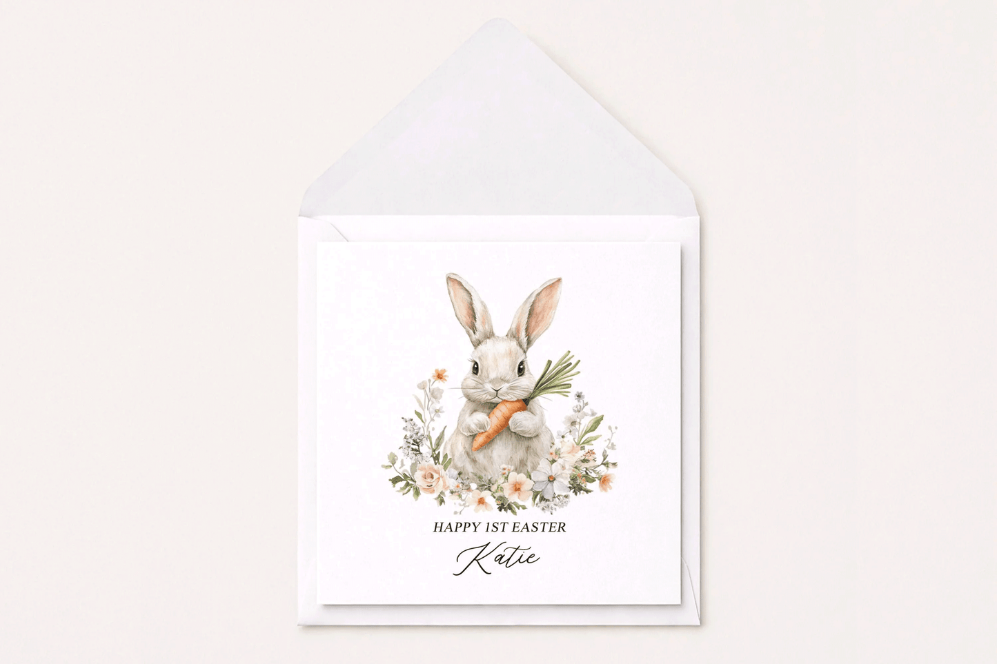 Baby's First Easter Card, Bunny Floral Personalized Gift - Pretty Gifted