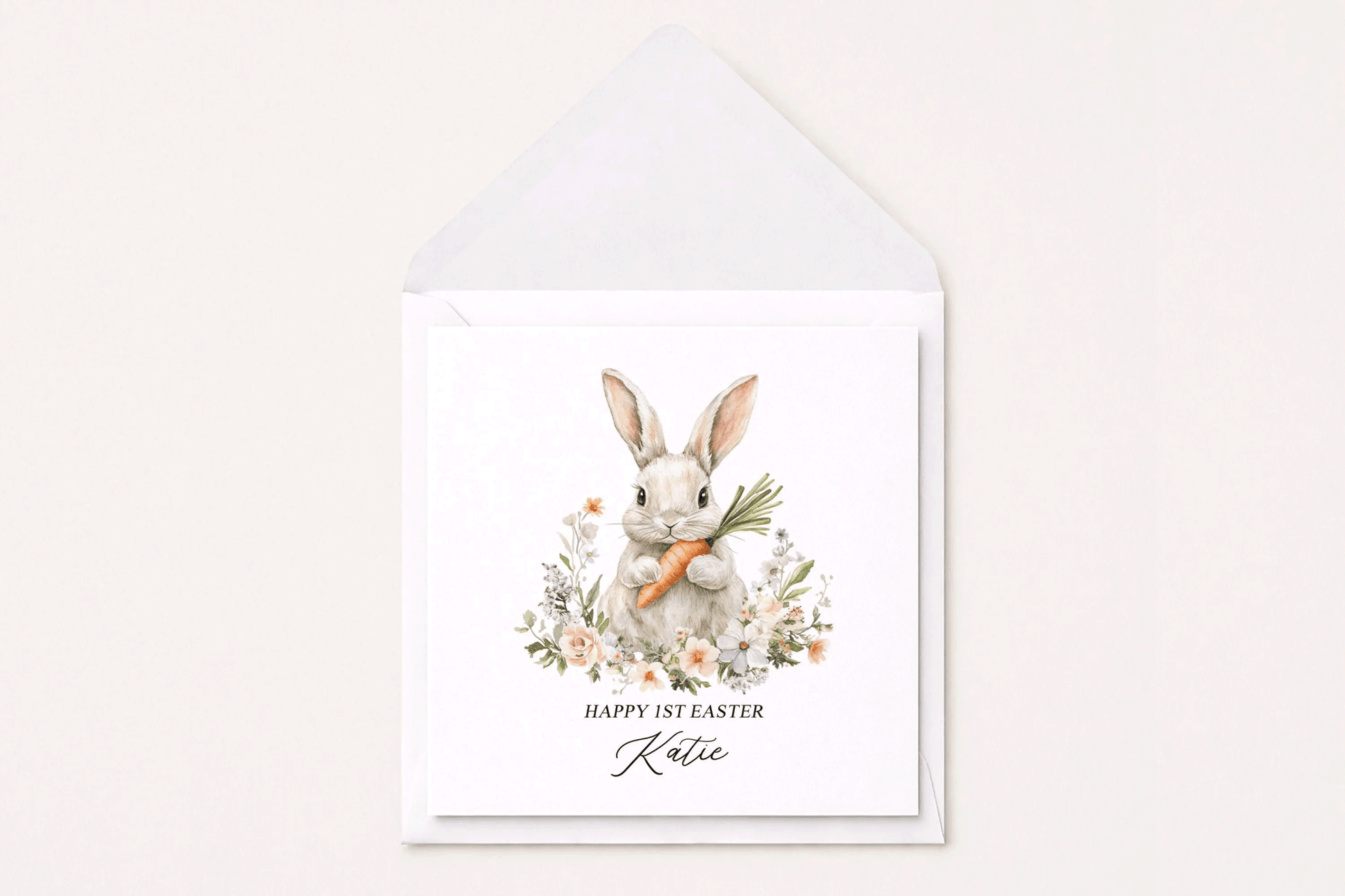 Baby's First Easter Card, Bunny Floral Personalized Gift - Pretty Gifted