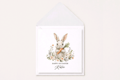 Baby's First Easter Card, Bunny Floral Personalized Gift - Pretty Gifted