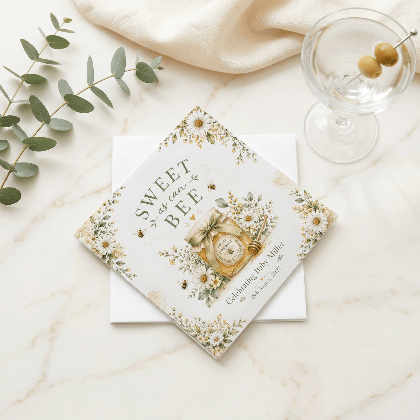 Bee Baby Shower Napkins, Sweet as Can Bee Honey Jar Personalized - Pretty Gifted