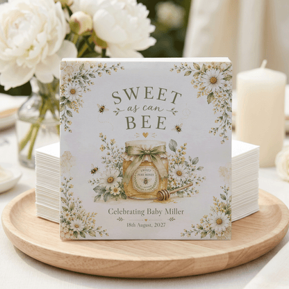 Bee Baby Shower Napkins, Sweet as Can Bee Honey Jar Personalized - Pretty Gifted