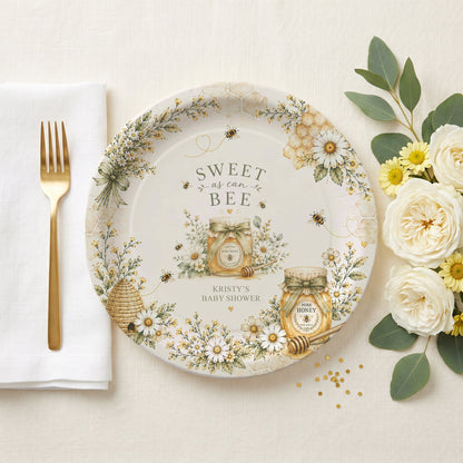 Bee Baby Shower Plates, Sweet as Can Bee Personalized Honey - Pretty Gifted