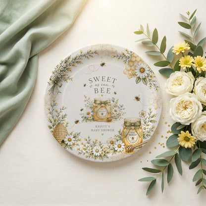 Bee Baby Shower Plates, Sweet as Can Bee Personalized Honey - Pretty Gifted