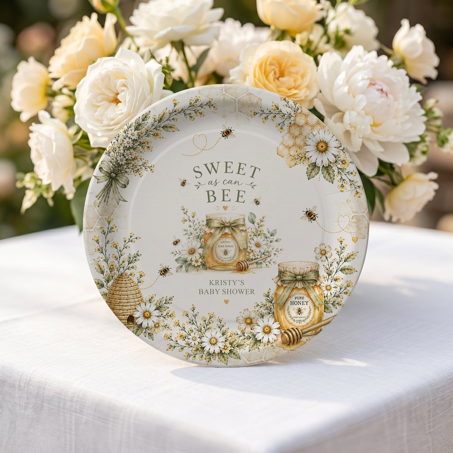 Bee Baby Shower Plates, Sweet as Can Bee Personalized Honey - Pretty Gifted