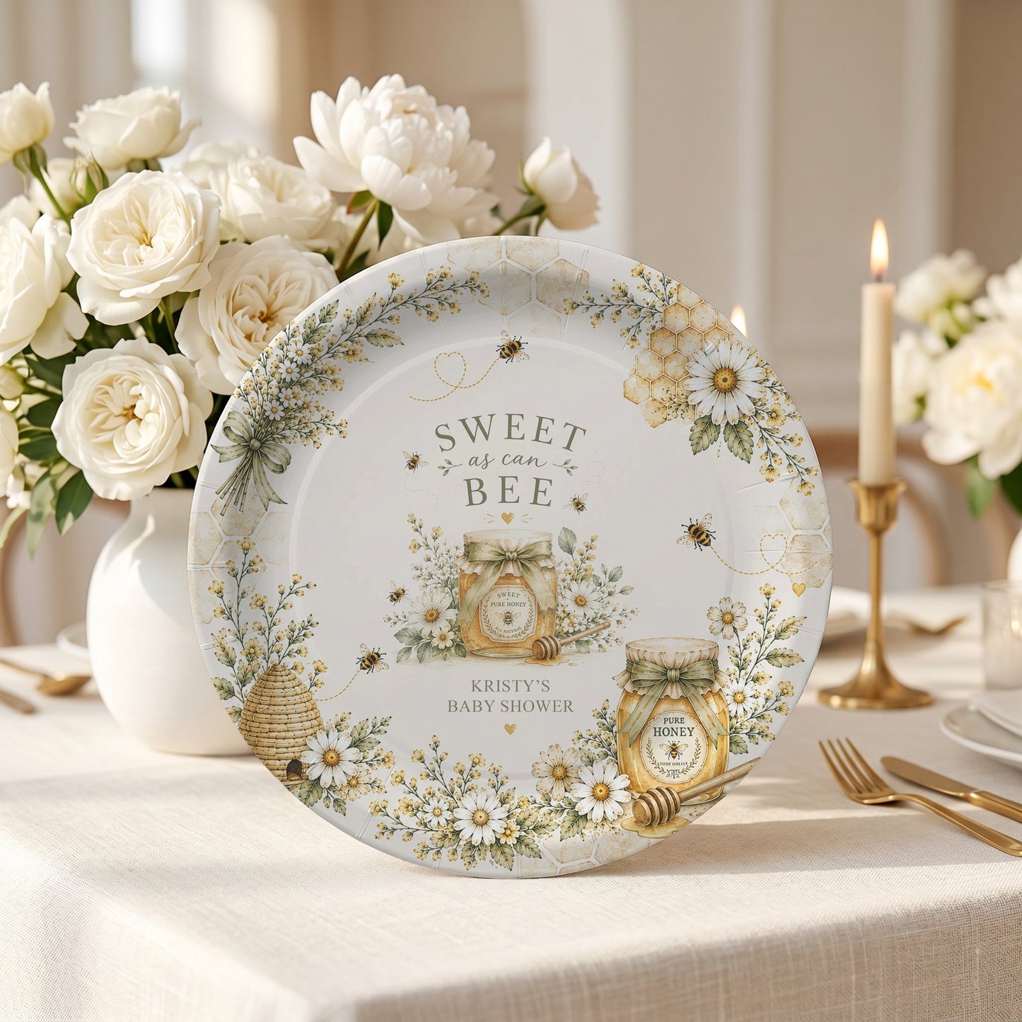 Bee Baby Shower Plates, Sweet as Can Bee Personalized Honey - Pretty Gifted