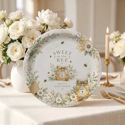 Bee Baby Shower Plates, Sweet as Can Bee Personalized Honey - Pretty Gifted