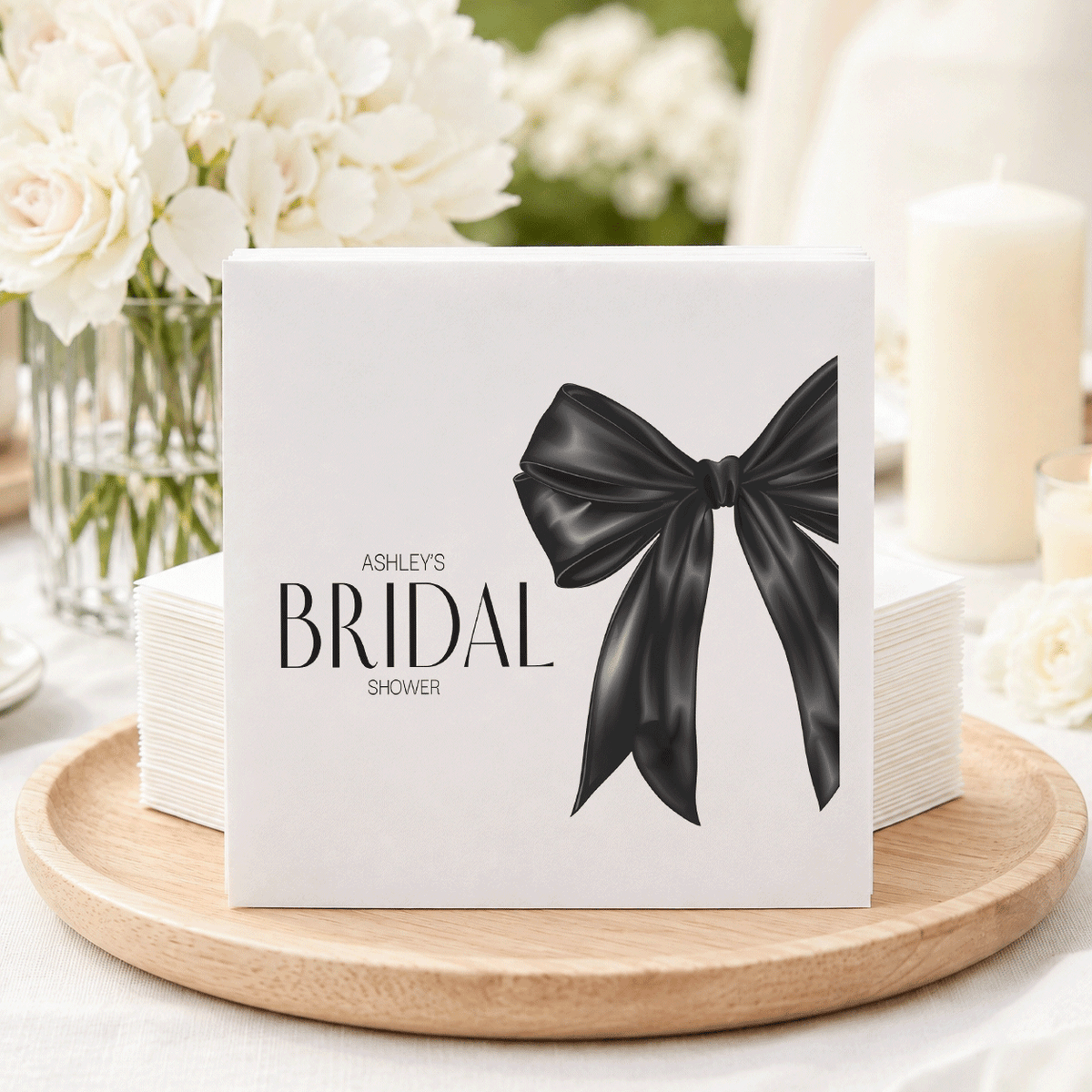Black Bow Bridal Shower Napkins, Modern Oversized Ribbon - Pretty Gifted