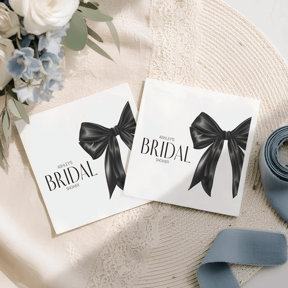Black Bow Bridal Shower Napkins, Modern Oversized Ribbon - Pretty Gifted