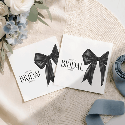 Black Bow Bridal Shower Napkins, Modern Oversized Ribbon - Pretty Gifted