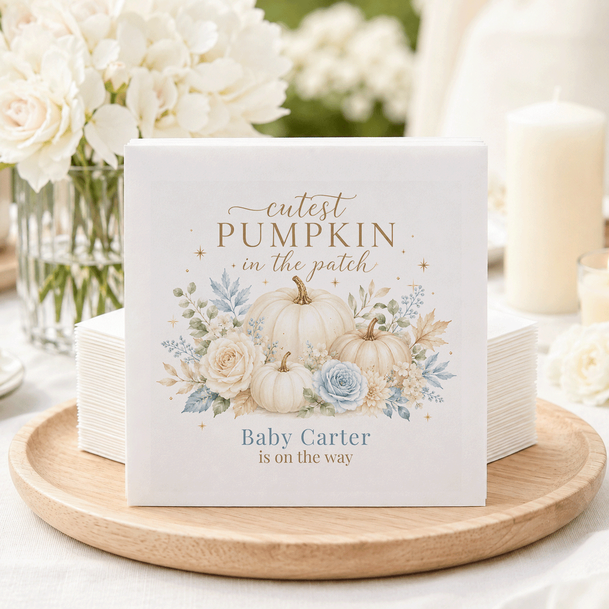 Blue Pumpkin Baby Shower Napkins, Boy Fall Autumn - Pretty Gifted