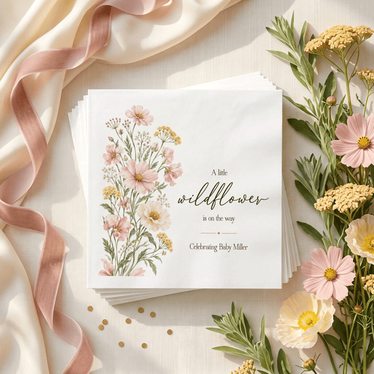 Blush Meadow Wildflower Baby Shower Napkins, Personalized - Pretty Gifted