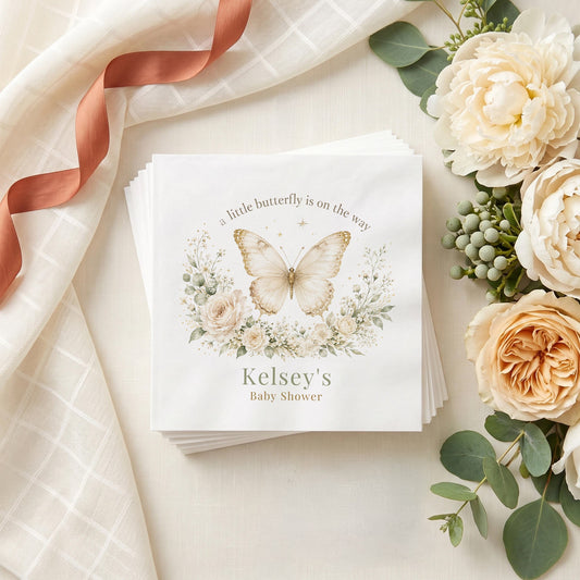 Boho Butterfly Baby Shower Napkins, Cream and Sage - Pretty Gifted