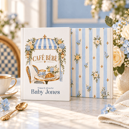 Café Bébé Baby Shower Guest Book, Blue Bistro Design - Pretty Gifted