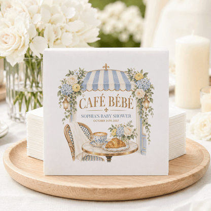 Café Bébé Baby Shower Napkins, Blue French Bistro Style - Pretty Gifted