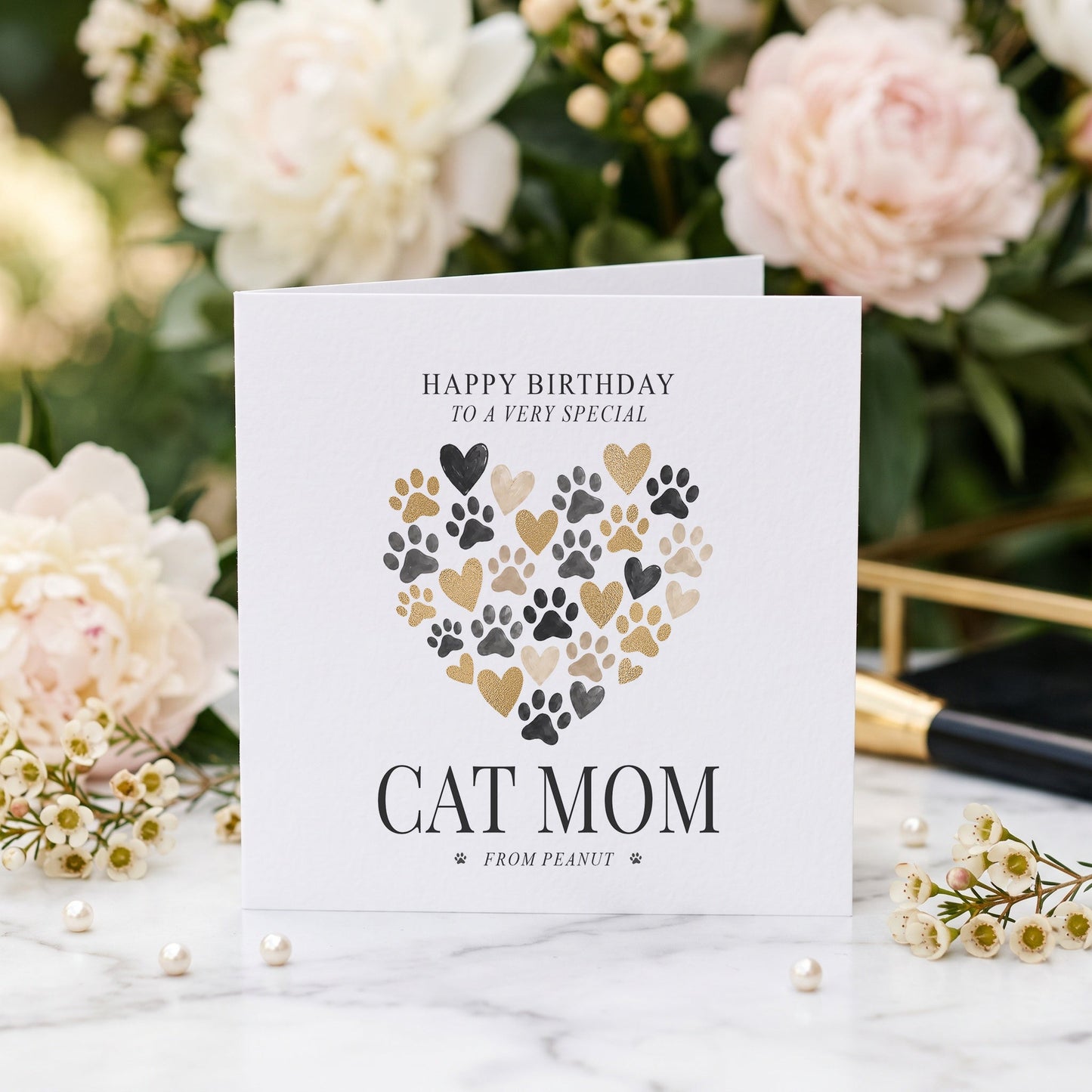 Cat Mom Birthday Card | Personalized From the Cat Custom Pet Name - Pretty Gifted