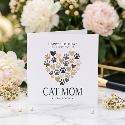 Cat Mom Birthday Card | Personalized From the Cat Custom Pet Name - Pretty Gifted
