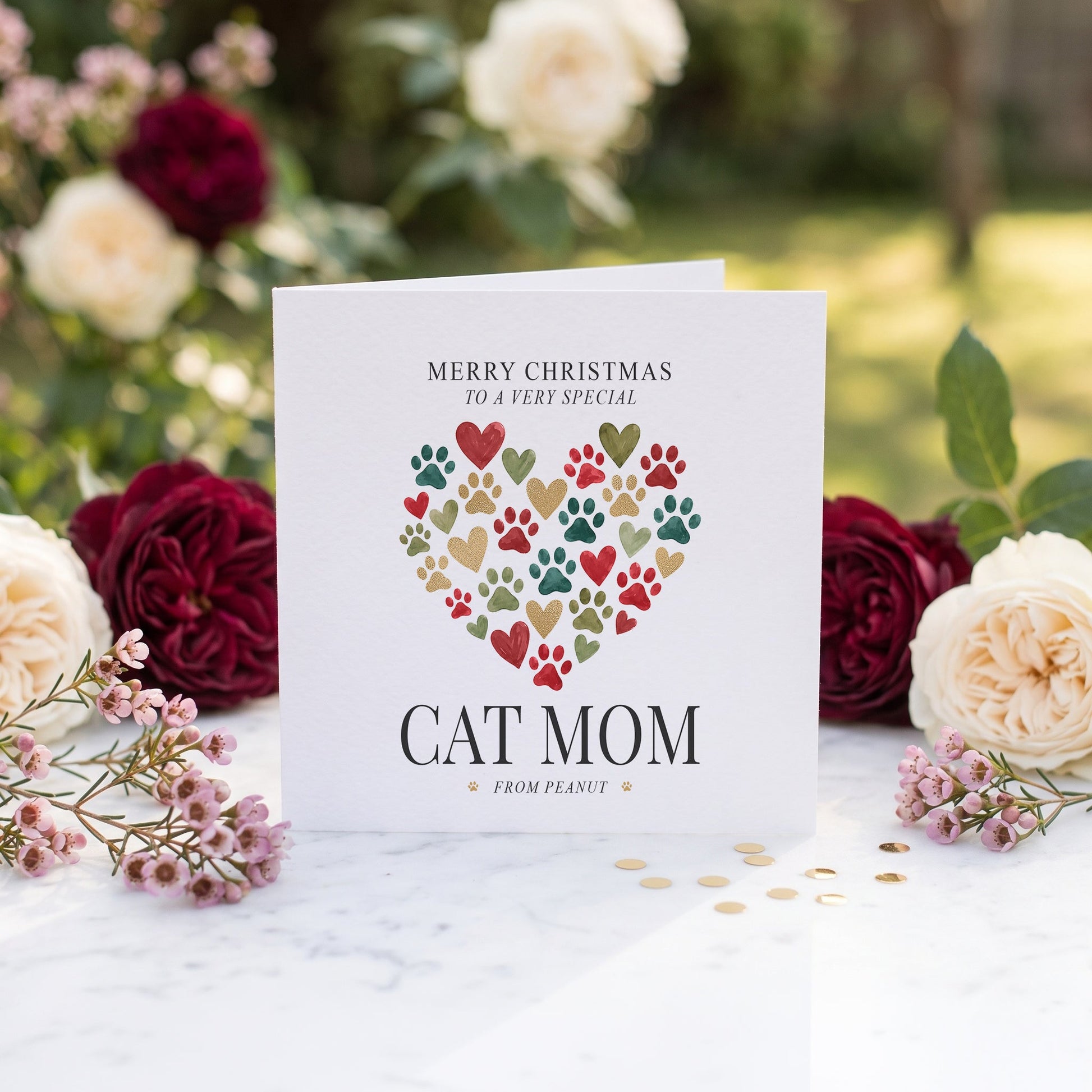Cat Mom Christmas Card | Personalized From the Cat Custom Pet Name - Pretty Gifted